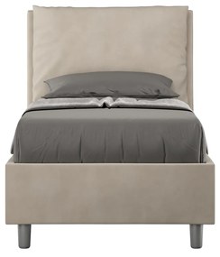 Letto singolo imbottito 80x190 microfibra Antea senza rete, con rete, contenitore, Sabbia / Contenitore