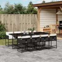 Set da Pranzo da Giardino 9 pz con Cuscini Nero in Polyrattan 3278045