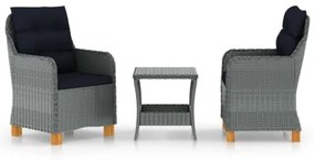 Set Divani da Giardino 3pz con Cuscini Polyrattan Grigio Chiaro