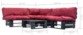 Set divani da giardino su pallet 4 pz cuscini rossi in legno