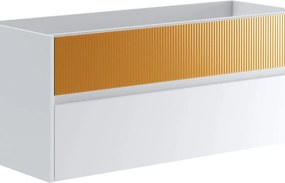 Mobile da bagno sospeso sotto lavabo Niwa 2 cassetti ideale per doppia vasca L119.5 x H50 x P45.5cm bianco e senape opaco cannettato