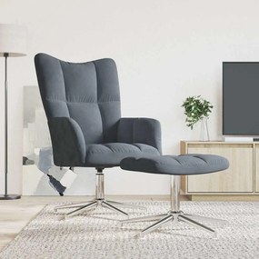 Sedia Relax Con Poggiapiedi Grigio Scuro İn Velluto /
