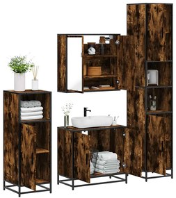 Set Mobili Da Bagno 4 Pz Rovere Fumo İn Legno Multistrato /