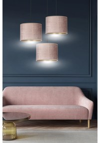 Lampadario Tondo 3 Luci Ganesha In Acciaio Nero E Paralumi In Tessuto Rosa