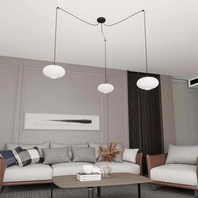 Lampadario 3 Luci Elios In Acciaio Nero Paralume Plissettato Bianco