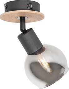Faretto Art Déco nero con vetro fumé e legno - VIDRO