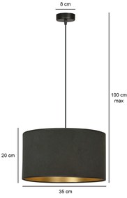 Sospensione 1 Luce Ganesha In Acciaio Nero E Paralume In Tessuto Nero