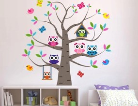 Adorabile adesivo per la cameretta dei bambini - gufi su un albero 100 x 100 cm