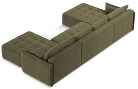 Divano angolare color kaki allungabile/con contenitore (a U) Moku – Makamii