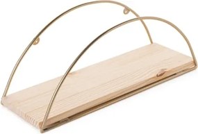 Mensola A Parete Stile Industrial Oro E Legno 41x17x16 Cm Rafi
