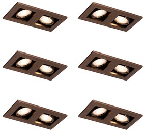 Set di 6 faretti da incasso rettangolari bronzo scuro a 2 luci regolabili - Qure