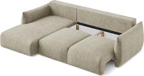 Divano angolare beige allungabile (con penisola a sinistra/con chaise lounge) con rivestimento in ciniglia Leila – Makamii