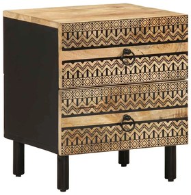Comodino Nero 40x33,5x46 Cm İn Legno Massello Di Mango Grezzo /