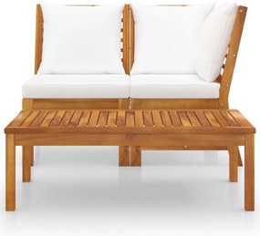 Set Divani da Giardino 3 pz con Cuscini Crema in Legno Acacia