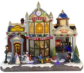 Villaggio di Natale animato con stazione e gift shop H 18.5 cm