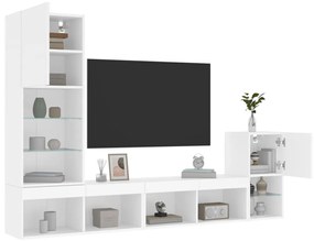 Mobili tv a muro con led 4pz bianchi in legno multistrato