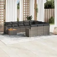 Set Divani da Giardino 11 pz con Cuscini in Polyrattan Grigiocod mxl 89527