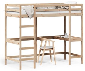 Letto Soppalco Con Scrivania 100x200 Cm Legno Massello Pino /