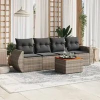 Set Divano da Giardino 5 pz con Cuscini Grigio in Polyrattan 3224884