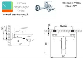 Kamalu - miscelatore per vasca bagno in ottone modello ekos-170v