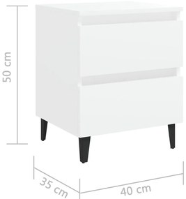 Comodini 2 pz Bianco Lucido 40x35x50 cm in Legno Multistrato