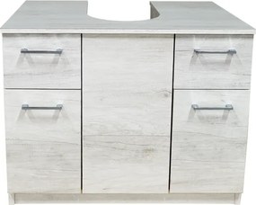 Mobile copricolonna sottolavabo 2 ante 2 cassetti Quercia Bianco