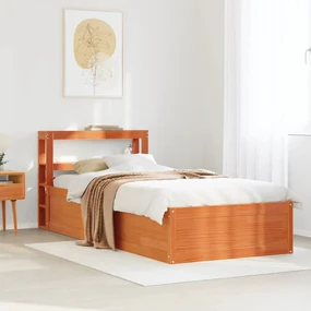 Giroletto con testiera marrone cera 90x190 cm massello pino