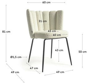 Kave Home - Sedia Aniela in shearling bianco e gambe in metallo con finitura nera