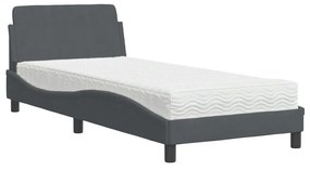 Letto con materasso grigio scuro 90x190 cm in velluto