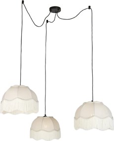 Lampada a sospensione nera con paralume beige e interno bianco 31,5 cm 3 luci - Cava
