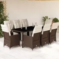 Set Bistr da Giardino 9 pz con Cuscini in Polyrattan Marrone 3276920