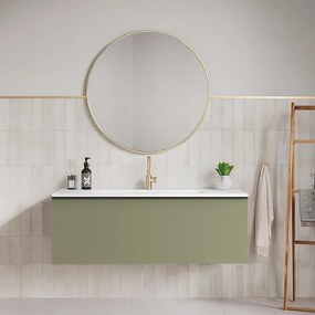 Mobile da bagno sospeso sotto lavabo L 120 x H 40 x P 45.5 cm verde laccato opaco, 2 cassetti Pixel plain