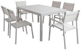OMEN - set tavolo in alluminio cm 150 x 90 x 74 h con 4 sedie e 2 poltrone Aulus