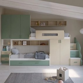 Cameretta completa doppia Banny linea Colorfull finitura Salvia e Panna
