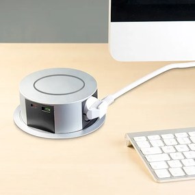 Solight PP120CW-PD20- Colonna per tavolo con Qi 3x230V+1xUSB-A+1xUSB-C