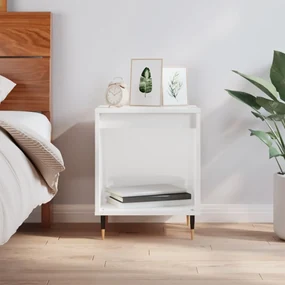 Comodino Bianco Lucido 40x35x50 Cm İn Legno Multistrato /
