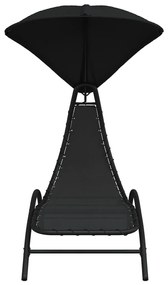 Lettino prendisole tettuccio nero 167x80x195cm tessuto acciaio