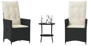 Set Da Bistrò 3 Pz Con Cuscini Nero İn Polyrattan /