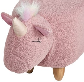 Pouf animaletto tessuto rosa e legno chiaro UNICORN Beliani