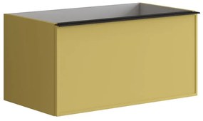 Mobile da bagno sotto lavabo Pixel Frame giallo sole e maniglia alluminio nero laccato opaco L 80 x H 40 x P 45.5 cm 2 cassetti, lavabo non incluso