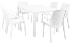 CALIGOLA - set tavolo in resina effetto rattan cm 150 x 90 x 74 h con 6 poltrone Alma