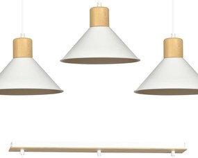 Sospensione Nordica 3 Luci Chandra In Acciaio Bianco E Legno