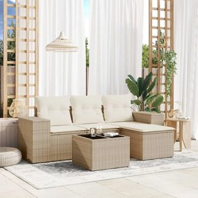 Set divano da giardino 5 pz con cuscini beige in polyrattan