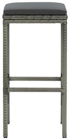 Sgabelli da bar con cuscini 3 pz grigi in polyrattan
