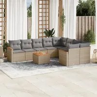 Set Divano da Giardino 10 pz con Cuscini Beige Misto Polyrattan 3226311