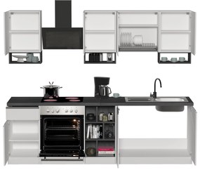 Cucina Lineare SOLE 256 cm - Bianco/Report, Top Elegante 35 mm