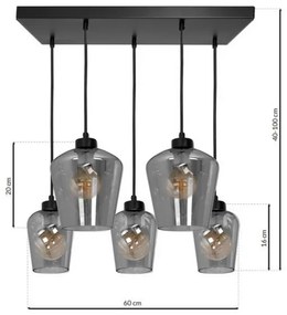 Lampadario su fune SANTIAGO 5xE27/60W/230V nero