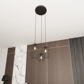 Sospensione Minimal Industrial Minerva 3 Luci Tonda Nera