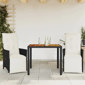 Set Da Bistrò 3 Pz Con Cuscini Nero İn Polyrattan /