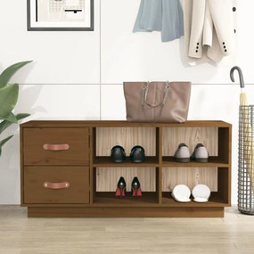 Scarpiera Ambrata 100x34x45 Cm İn Legno Massello Di Pino /